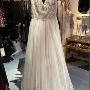 Ivory Beaded V-Neck Tulle Gown